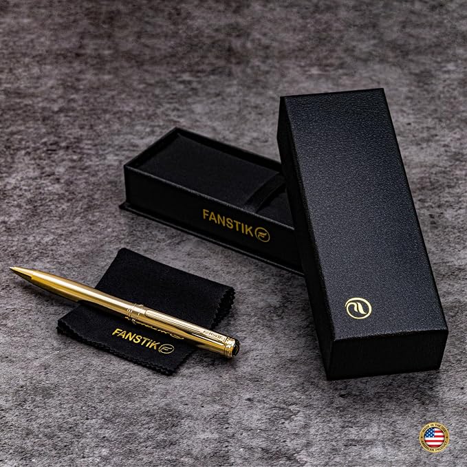 FANSTIK Customized Gold Luxury ballpoint pen, fancy gift set for women, Real 24K Gold Plating, Professional executive pen gift set for men (Lux Custom-BallPoint Gld)