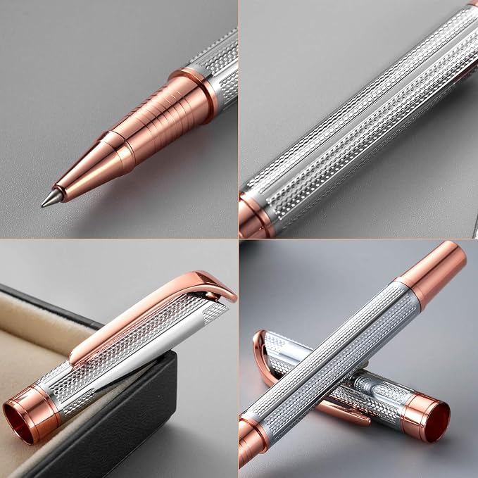 Penneed Rollerball Pen with Gift Set, Gel Pen for Men, Women, Business, Party&Wedding Black Ink 0.7mm G5 (Gold-Sliver)