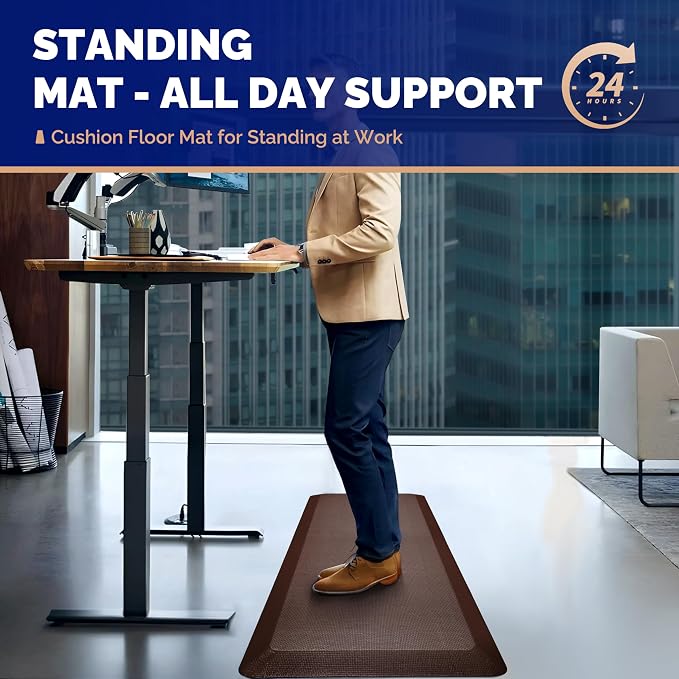 FEATOL Anti Fatigue Mat for Standing, 9/10 Extra Thick Ergonomic Standing Desk Mat, Comfort Memory Foam Standing Mat at Home,Office All Day (20" x 32", Brown, 1PC)