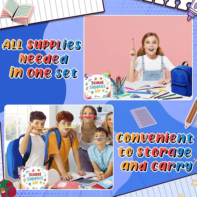 Gilprop 79 Pcs Back to School Supplies Box for Kids K-5 Students Elementary Middle School Supplies Kit Bundle Bulk Essential Pen Notebook Stationery for Primary Student Classroom(Navy Blue)