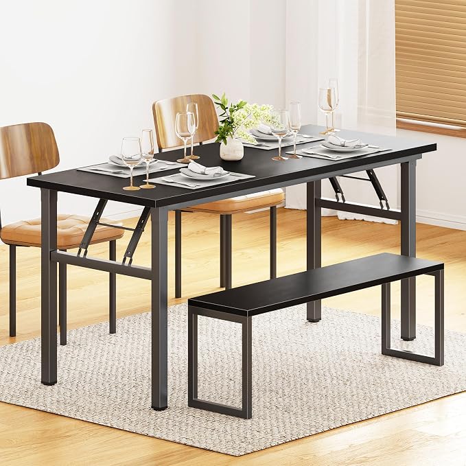 SogesHome 62 Inches Foldable Desk for Home Office, Large Compact Computer Table with Adjustable Leg Pads, No Assembly Needed Folding Writing Conference Desk Gaming Table for Small Spaces, Black