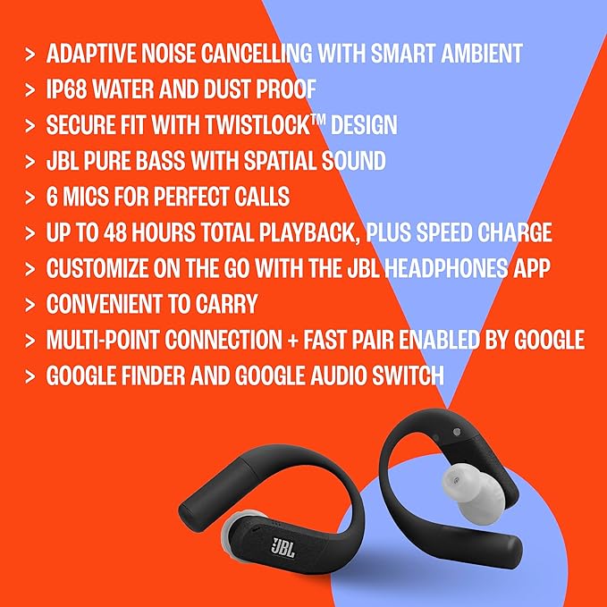 JBL Endurance Peak 4 - True Wireless Noise Cancelling Sport Earbuds, Up to 48Hrs Total Playback, Water & dust Proof (IP68), Secure fit with TwistLock™ Design, & 6 mics for Perfect Calls (Black/Lime)
