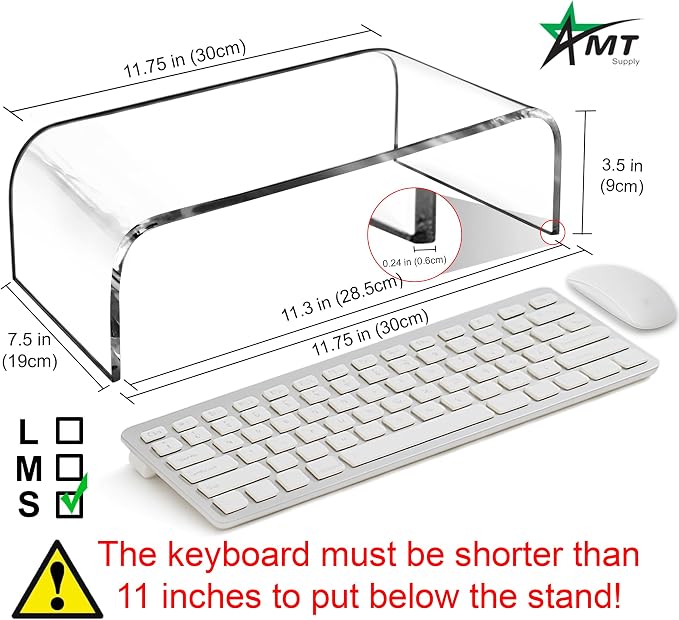 AMT Premium Acrylic Clear Monitor Riser Laptop/PC/Multimedia Monitor Stand for Home Office