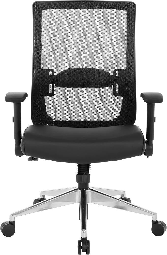 Space Seating 867A Series Adjustable Manager's Office Chair with Breathable Matrix Back and Padded Flip Arms, Antimicrobial Dillon Black Faux Leather