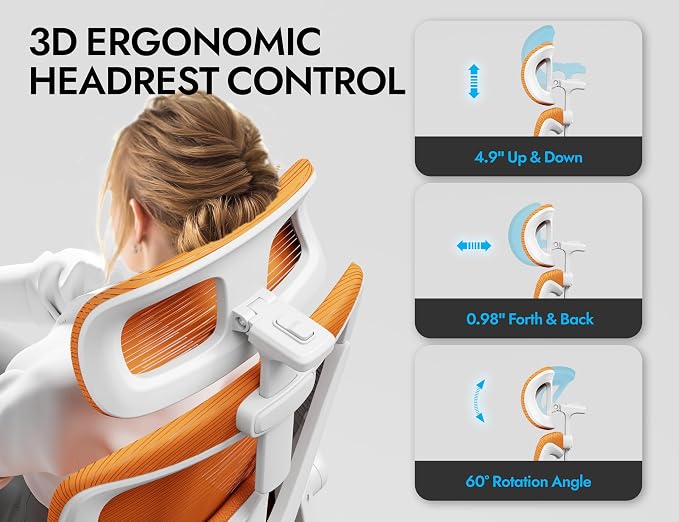 Ergonomic Office Chair: Mesh Desk Chair Comfy with Headrest& Lumbar Support | Ergalithic Big and Tall Office Chairs with Wheels & Flip-Up Arms-Computer Gaming Chairs for Adults Home Office(Orange)