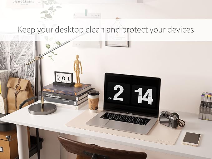 RENMTURE Dual-Sided Mouse Pad, Natural Cork & PU Leather Large Desk Pad for Office and Home Work, Desk Protector Non-Slip, Waterproof, Easy Clean (Apricot, 23.6" x 13.7")