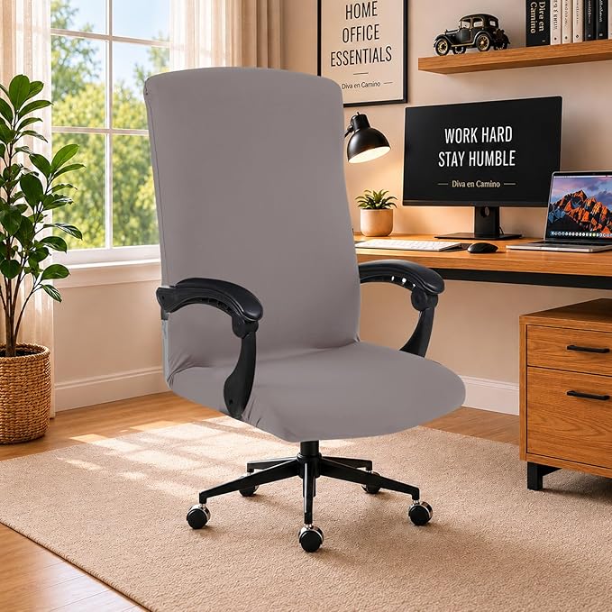 Elastic Computer Chair Cover with Durable Zipper - Protective Removable Washable Universal Office Desk Chair Seat Slip Cover - Stretchy Soft Anti-dust Desk Chair Seat Protector for Dogs, Cats, Pets