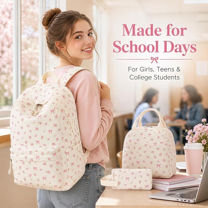 Bluboon School Backpack Set Girls Womens Laptop Bookbag Casual Daypack Fits 15 inch Laptop with Lunch Tote Bag and Pencil Bag