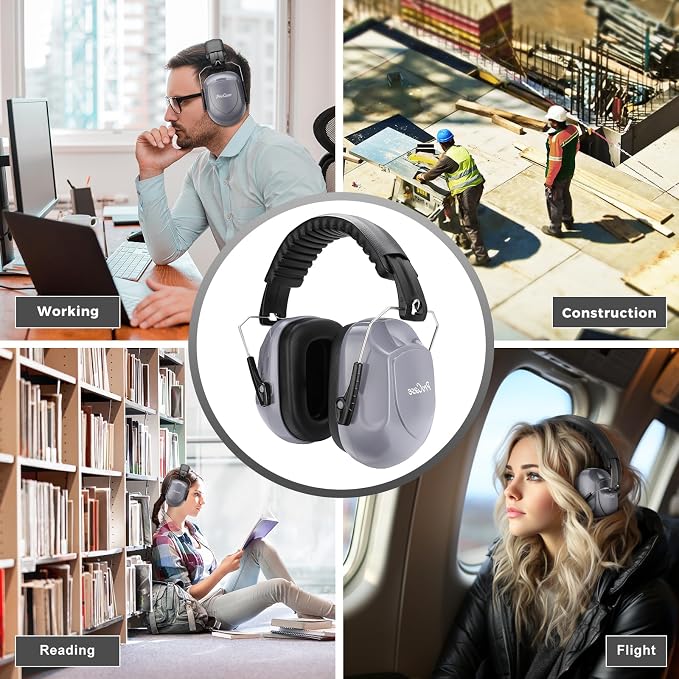 ProCase NRR 28dB Noise Reduction Ear Muffs, Foldable Adjustable Passive Noise Cancelling Headphones for Adults Kids Autism, Hearing Protection for Shooting, Construction, Mowing, Studying -Grey