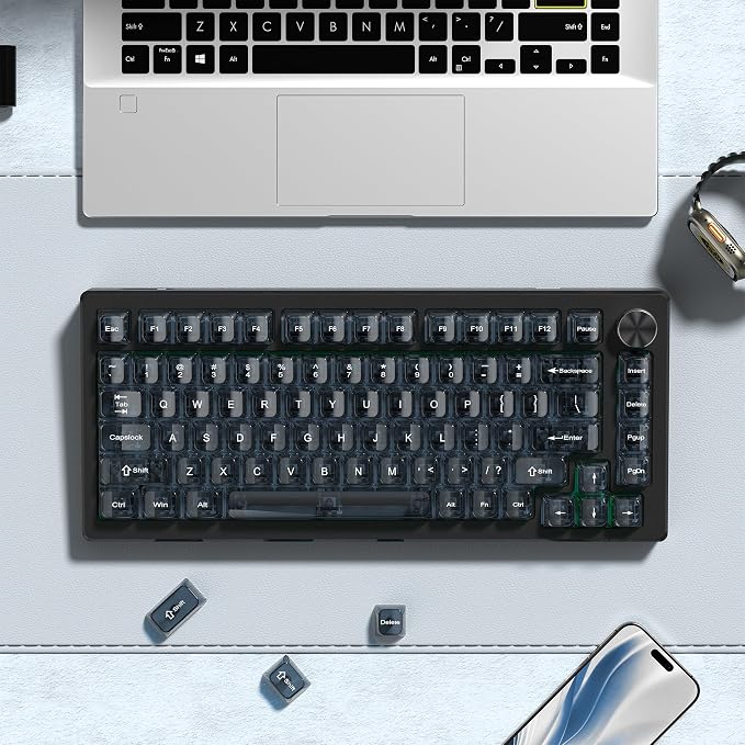 dagaladoo Clear keycaps,Transparent Keyboard keycaps,Jelly Key caps Set,Shine Through keycap，MDA Profile Keyboard caps for Mx Switches Mechanical Keyboard(Haze Blue)