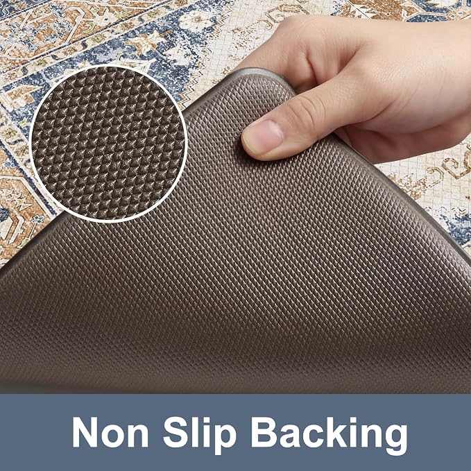KIMODE Kitchen Rugs and Mats 2PCS Cushioned Anti Fatigue Kitchen Mat Non Slip Paded Kitchen Runner Rug Boho Vintage Mats Blue Gold Rugs for Kitchen Floor, Home Decor, Office, Laundry, Desk, Bathroom