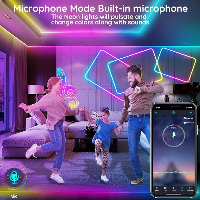FBZ 32.8Ft Led Rope Lights, Flexible Neon Lights Control with App/Remote, Multiple Modes, IP65 Outdoor RGB Waterproof, Music Sync Gaming Light Strip for Bedroom Decor