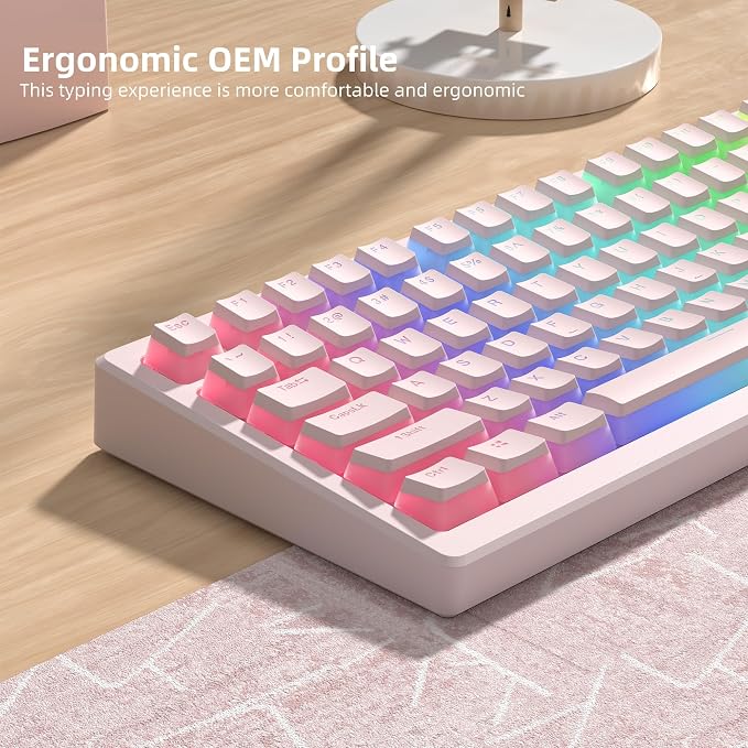 Womier Double Shot PBT keycaps, Shine Through Pink Keyboard Key caps, OEM Profile Pudding Custom keycaps 75 Percent 130-key Set for 60% 65% 75% 100% Cherry Gateron MX Mechanical Keyboard-Pink