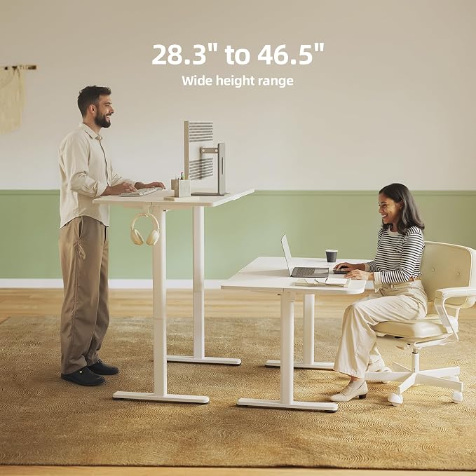 INNOVAR Electric Standing Desk, Adjustable Height Stand up Desks, 40 x 24 Inches Sit Stand up Desk for Home Office Computing, 3-Preset Memory Height Ergonomic Rising Desks, White