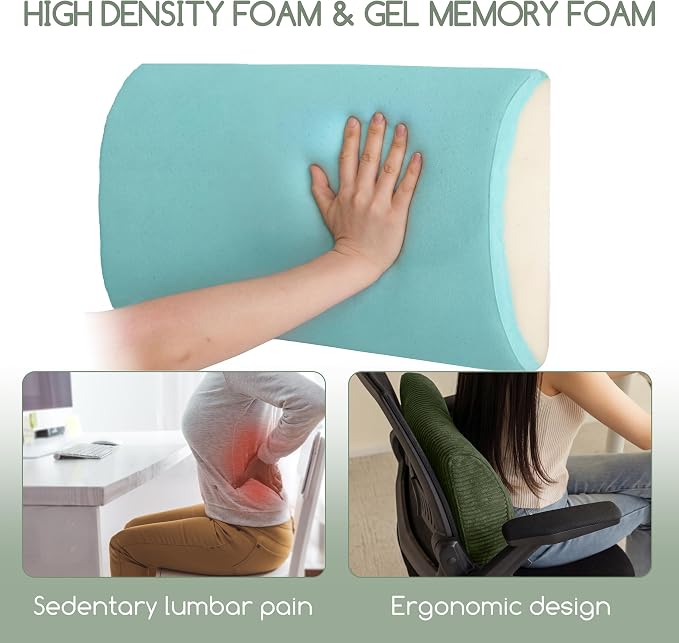 Lumbar Support Pillow for Recliner Chair/Accent Chair/Couch, Extra Large Memory Foam Back Support Cushion for Elderly, Recliner Cushions for Back Rest, Pain Relief, Reading, Washable Cover, Dark Green
