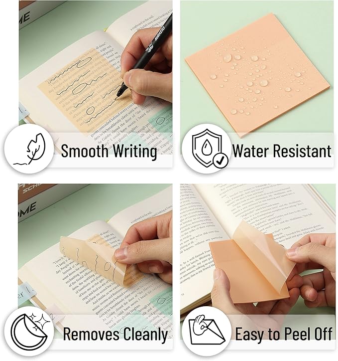 Mr. Pen Transparent Sticky Notes - 200 pcs, Pastel Colors, See Through, Bible & Book Annotation, Stocky Notes for Bible Journaling