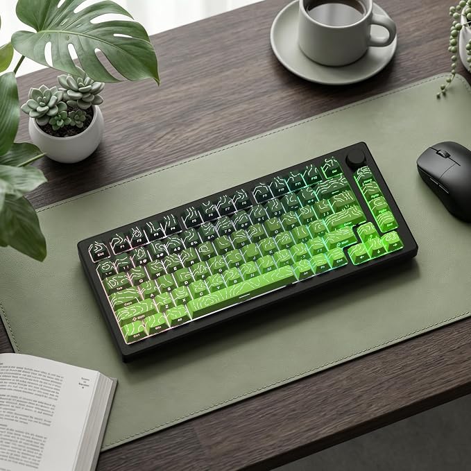 dagaladoo Matcha Green Topographic keycap Sets,Line Backlit Gradient keycaps,Shine Through Keyboard Keys,Side Printed Key caps Cherry Profile for 61/64/66/68/71/75/84/87/100/104 Mechanical Keyboards