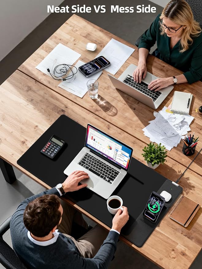 Mouse Pad with Magnetic Wireless Charger & Adjustable Phone Stand | 31.5"x15.8" Full Desk Coverage Mousepad, Waterproof Ultra-Smooth Desk Mat, Non-Slip Base, Black