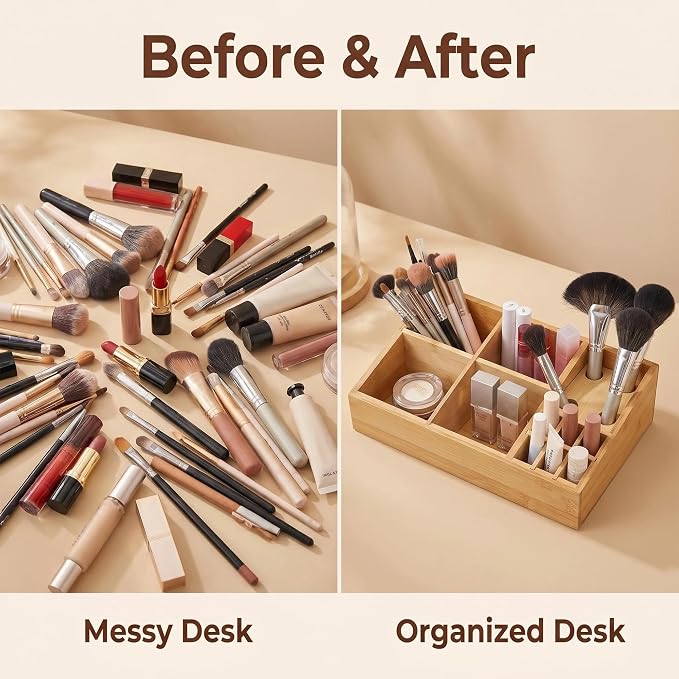 2 Pack Bamboo Art Supply Organizer | Wooden Desktop Storage, For Artists, Office Supplies, Makeup Brushes, Minimalist Desk Accessory