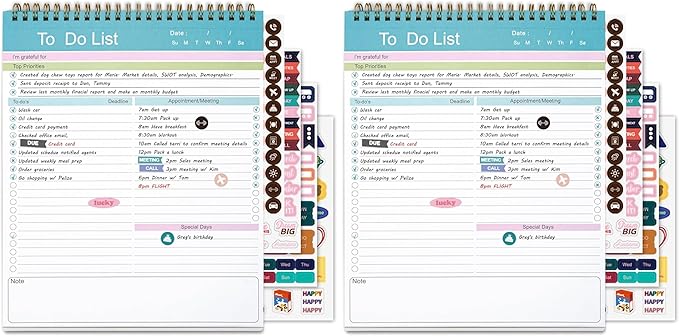 To Do List Notepad, Spiral Bound Undated Daily Planner, 52 Sheets 8.5" X 10.5" Tear Off Task Planning Pad with Checklist, For Work Office Home (Pack of 2)