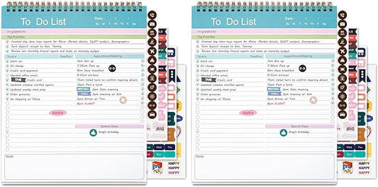 To Do List Notepad, Spiral Bound Undated Daily Planner, 52 Sheets 8.5" X 10.5" Tear Off Task Planning Pad with Checklist, For Work Office Home (Pack of 2)