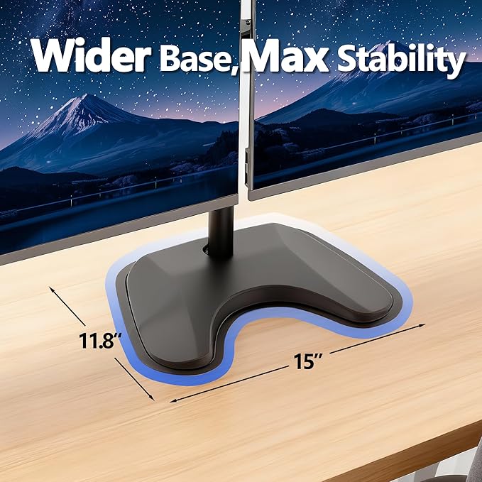 13–27″ Dual Monitor Stand for Desk with Adjustable LED Desk Lamp, Monitor Stand with Led Lights Freestanding Dual Monitor Mount (22 lbs/Arm) – Two-Screen Ergonomic Mount with Reading Lamp