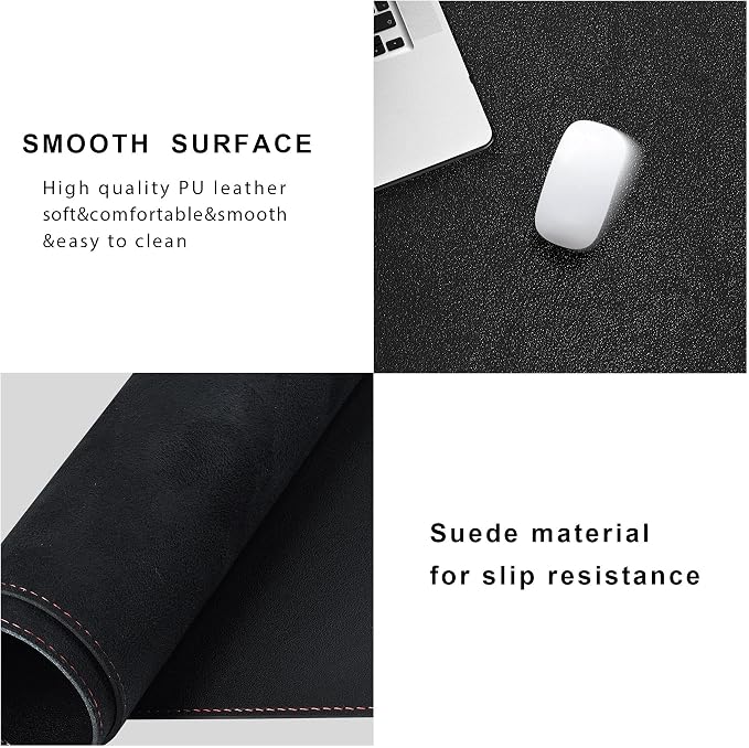 ZORESYN L-Shaped Gaming Desk Mat Mouse pad, Computer Corner Desk Pad, 55" Home Office Writing Desk Pad Protector, Large Waterproof PU Leather Corner Mousepad - Black, (140+137) x40cm