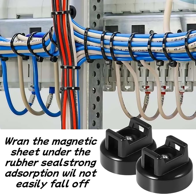 Heavy-Duty Magnetic Zip Tie Mounts,30Pcs Multipurpose Cable Holder with Nylon Cable Ties (100 Pieces) for Efficient Wire Management