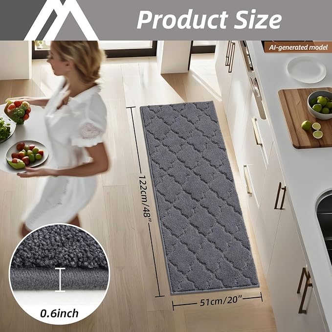 COSY HOMEER-Kitchen-Rugs 20"x48" Non-Slip Absorbent Soft Kitchen Runner Rug Polyester Kitchen Mats for Floor Washable Kitchens Standing Floor Mat for Sink Mat,Hallway,Laundry,Dark Grey