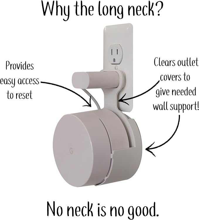 Google WiFi [Old Rectangular Plug – NOT Current Round Plug] Outlet Holder Mount Stand: No Messy Screws! (2-Pack)
