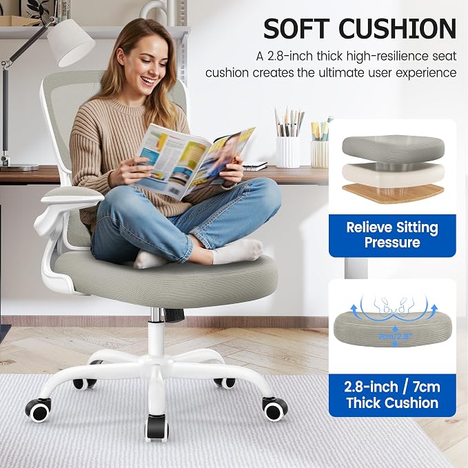 ALLGOD Office Chair Ergonomic Desk Chair, Breathable Mesh Desk Chair Comfy with Lumbar Support, Flip-up Armrests, Computer Chairs Comfortable for Home, Office, Work, Standard, 300Lbs