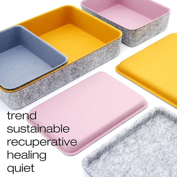 3pc Stackable Lidded Felt Desk Drawer Organizer Multi-Color Bins
