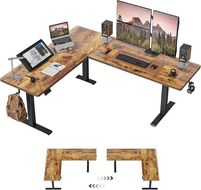Cubiker 75 * 63" L Shaped Standing Desk, Reversible Corner Standing Desk, Suitable for Home Office, Rustic Brown