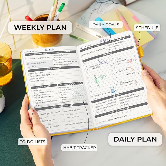 Clever Fox Daily Planner – Undated Planning Notebook with Hourly Schedule & To-Do List – Personal Day Task & Work Organizer, 6 Months (Amber Yellow)