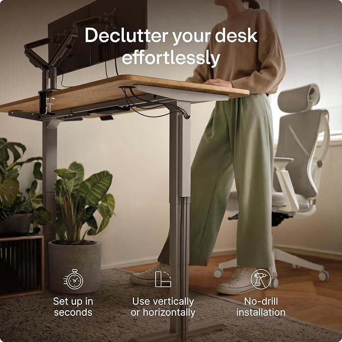 Desktronic Magnetic Cable Management Tray — No Drill Under Desk Cord Organizer, Holds 10 Cables, Reinforced Steel Cable Holder for Home Office, Gaming Setup & Sit-Stand Desks