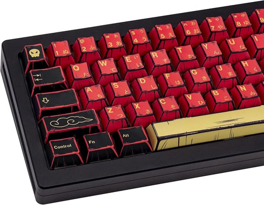 Retro Red Black Anime PBT Keycaps Cherry Profile Key caps, Manga Japanese Theme Keycaps, 5 Side Dye Sublimation 130 Keys Set for Cherry Gateron MX Switches Keyboards (Red Samurai)
