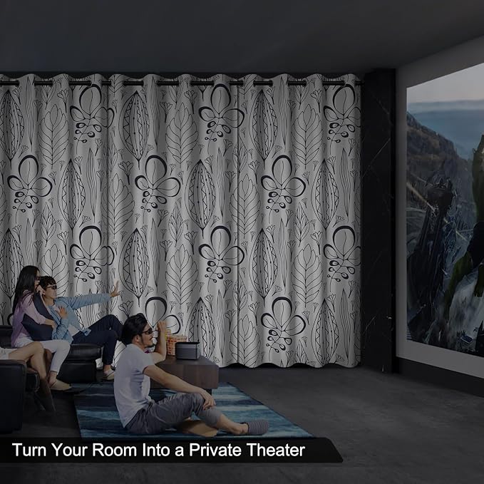 White and Brown Blackout Curtains 84 Inch Length 2 Panels Set, Printed Thermal Insulated Drapes Noise Reduction Room Darkening Grommet Blackout Curtains for Bedroom Living Room Window Treatments