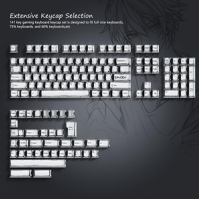 Retro Anime PBT Keycaps-Cherry Key Cap, Manga Japanese Theme Keycaps 60 65 75 100 Percent, 5 Side Dye Sublimation 141 Keys Set for Cherry Gateron MX Switches Keyboards, White (White)