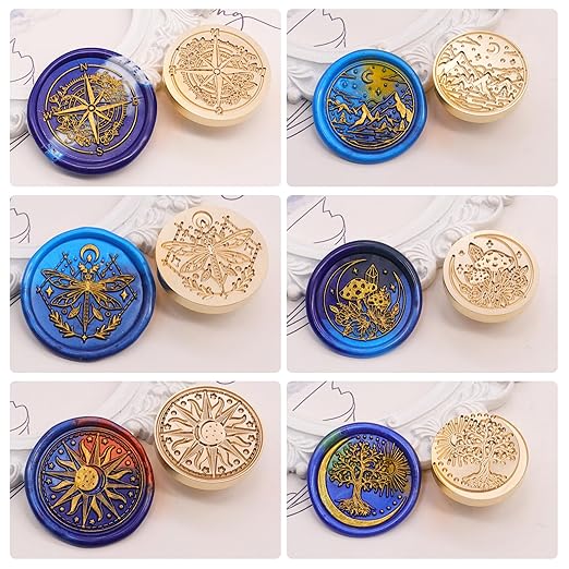 SWANGSA Galaxy Universe Wax Seal Stamp Set, Vintage 6 Pcs Sealing Wax Stamp Heads and 1 Wooden Handle for Christmas,Wedding Party Invitations, Letters, Envelopes