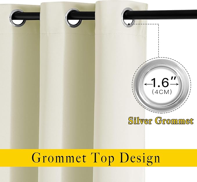 NICETOWN Room Darkening Beige Curtain 84 inch Length - Grommet Solid Thermal Insulated Doorway Drape Blackout Curtain Sound Reducing for Bedroom/Living Room (1 Panel, W66 X L84)