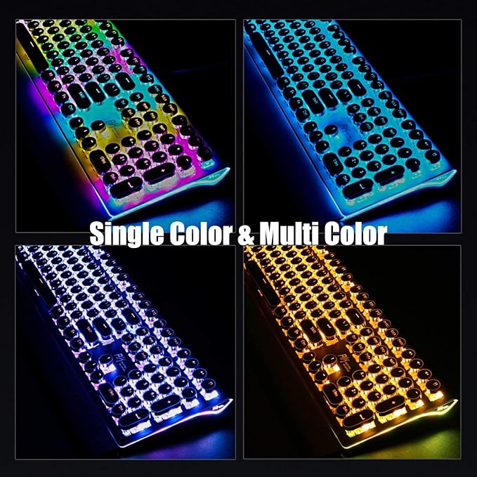 RK ROYAL KLUDGE S108 Typewriter Mechanical Keyboard, Full RGB Gaming Keyboard, Wired PC Game Keyboards with Number Pad and Detachable Wrist Rest, Retro Round Keycaps, Brown Switches Black