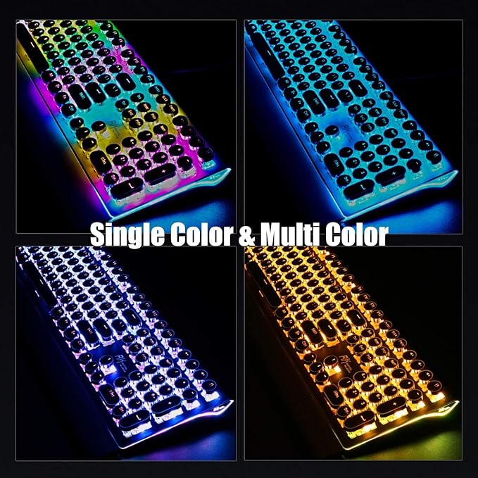 RK ROYAL KLUDGE S108 Typewriter Mechanical Keyboard, Full RGB Gaming Keyboard, Wired PC Game Keyboards with Number Pad and Detachable Wrist Rest, Retro Round Keycaps, Brown Switches Black