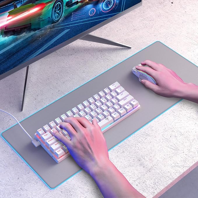 Portable 60% Mechanical Gaming Keyboard, Wired Ergonomic Keyboard with Red Switches,18 LED BacklitKeyboard,61 Keys Ultra-Compact Mini OfficeKeyboard for PC/Mac/Xbox,Easy to Carry On Trip-White