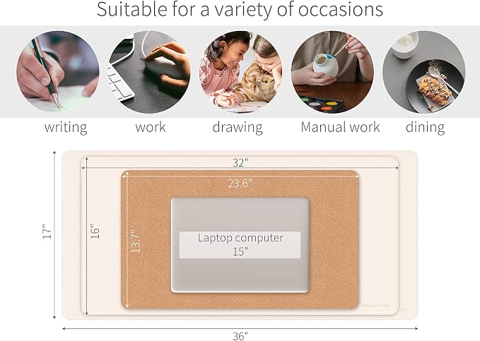 RENMTURE Dual-Sided Mouse Pad, Natural Cork & PU Leather Large Desk Pad for Office and Home Work, Desk Protector Non-Slip, Waterproof, Easy Clean (Apricot, 36"x17")