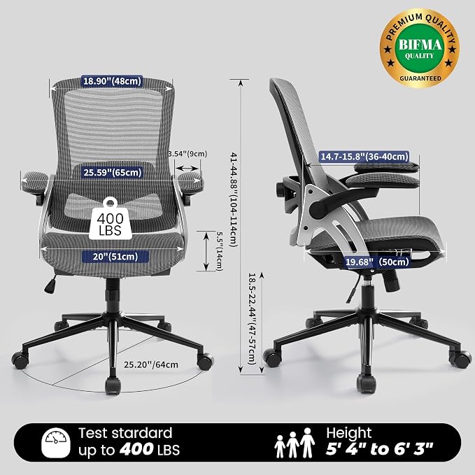 Fizzin Ergonomic Office Chair Mesh Computer Desk Chairs with 3D Armrests | Office Chair with Adjustable Lumbar Support, 90°-125° Tilt, Wide Mesh Seat Swivel Task Chair for Home Office