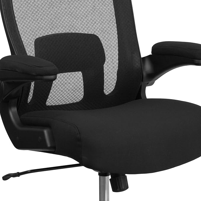 Flash Furniture Big & Tall Mesh Swivel Office Chair, Black | Mesh Back, Lumbar and Back Support, Flip-Up Arms