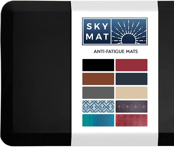 Sky Solutions Anti Fatigue Floor Mat - 3/4" Thick Cushioned Kitchen Rug, Standing Desk Mat - Comfort at Home, Office, Garage - Non Slip, Durable and Stain Resistant (20" x 39", Black)