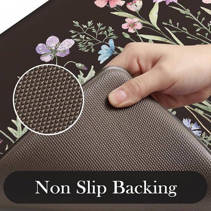 KIMODE Anti Fatigue Kitchen Mats for Floor 2 Piece, Cushioned Farmhouse Kitchen Rugs, Non Slip Kitchen Floor Mats, Comfort Foam Standing Desk Mats for Laundry Office Sink Black 20"x47"+20"x32"