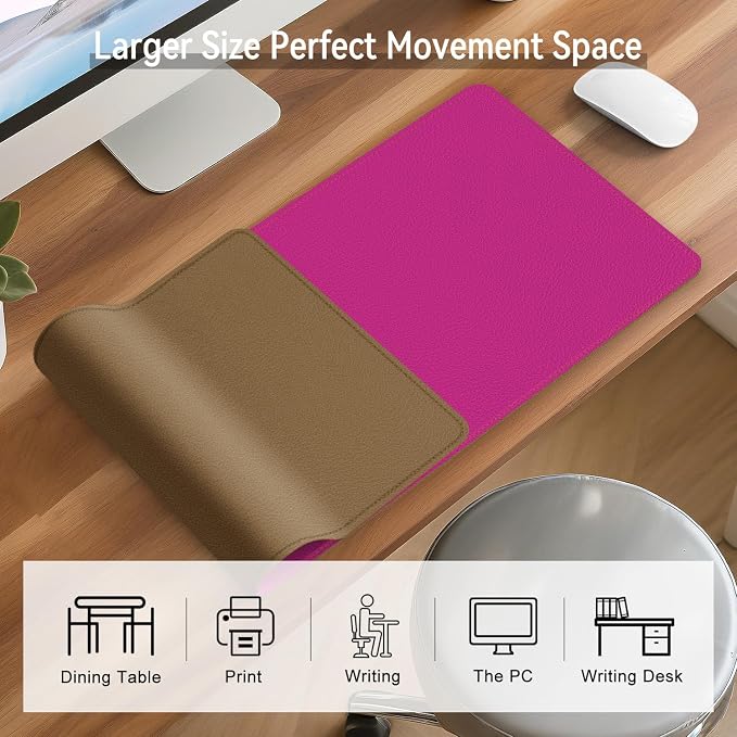 Dual Sided Leather Desk Mat - Waterproof Desk Pad - Ideal for Large Mouse Pad and Desk Mats on Top of Desks (Rose, 25"*13")