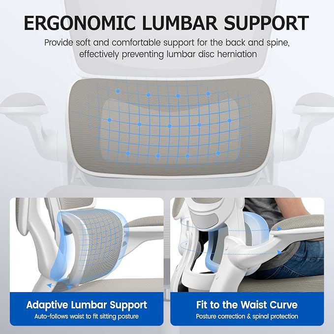 ALLGOD Office Chair Ergonomic Desk Chair, Breathable Mesh Desk Chair Comfy with Lumbar Support, Flip-up Armrests, Computer Chairs Comfortable for Home, Office, Work, Standard, 300Lbs